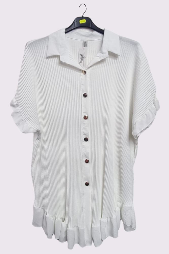 Corduroy Ruffle Hem Button Closing Shirt