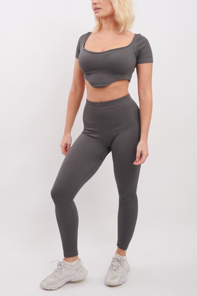 Ribbed V Detail Hem Seamless Crop Top Co-Ord Set