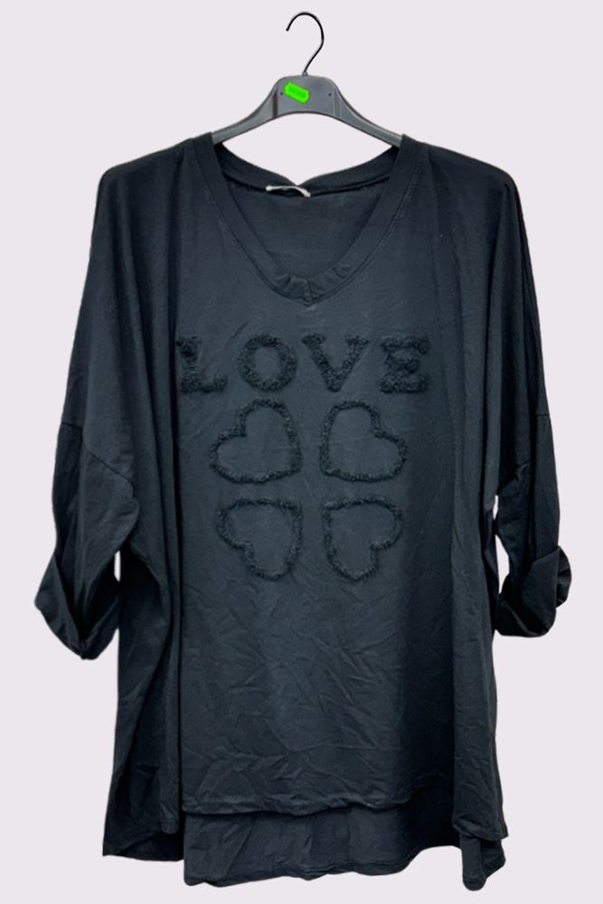 Love Heart Embroidered Drop Hem Top