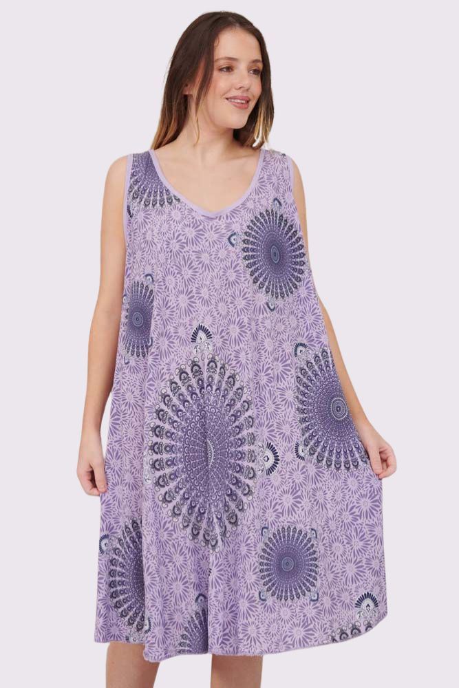 Flared Viscose Dress with Mandala Design