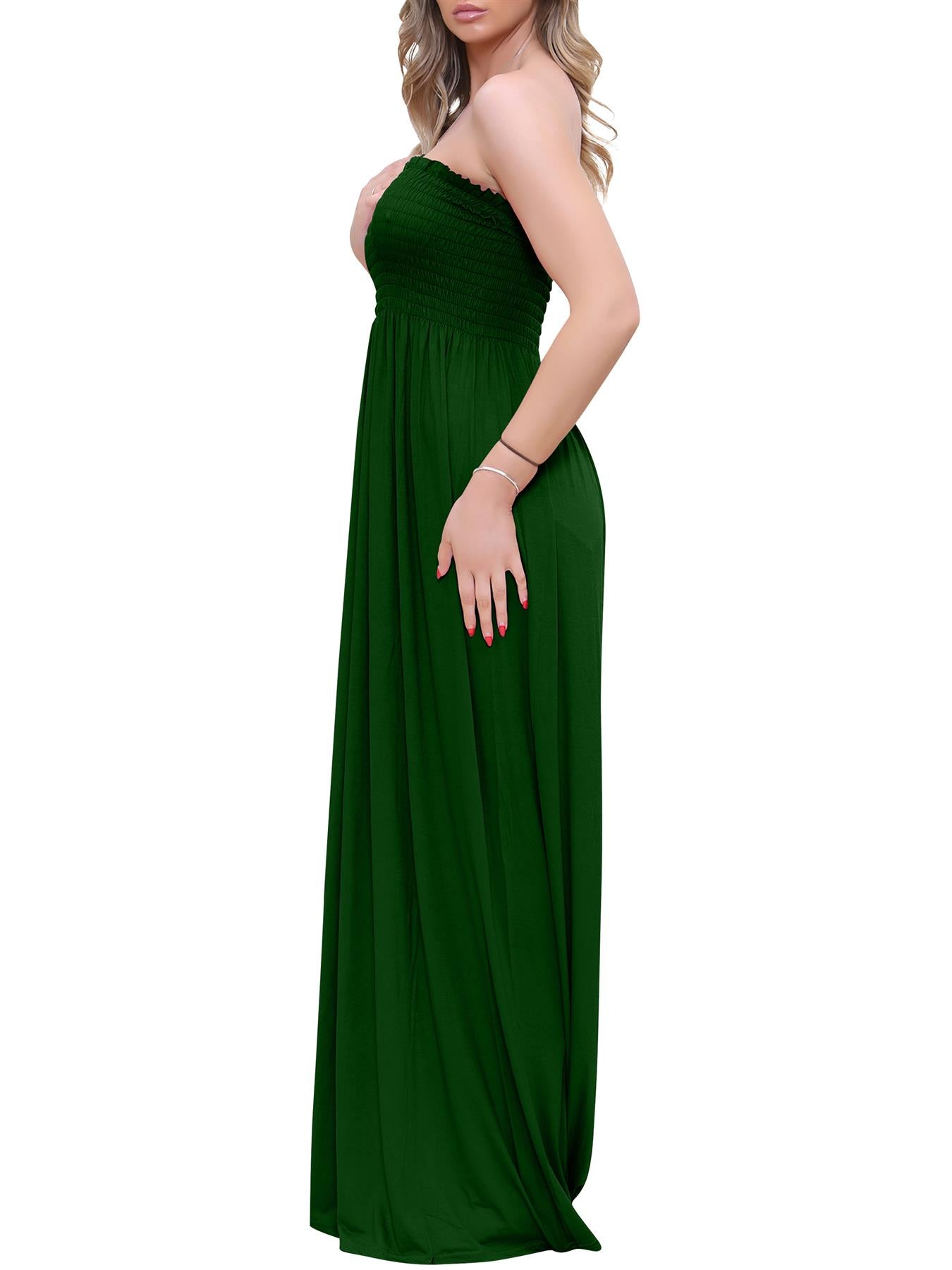 Plain Strapless Sheering Maxi Dress