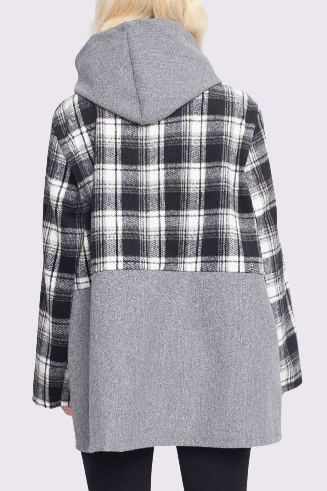 Plaid Pattern Pockets Hooded Jacket