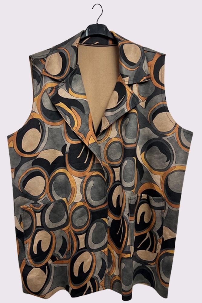 Abstract Geometric Print Retro Sleeveless Waistcoat