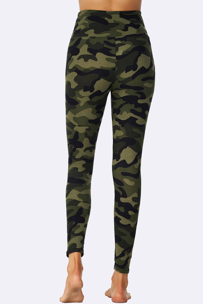 Army Green Camouflage Print Gym Pocket Leggings