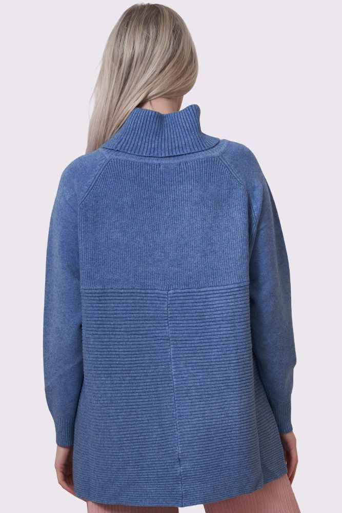 Plain Ribbed Cowl Neck Jumper