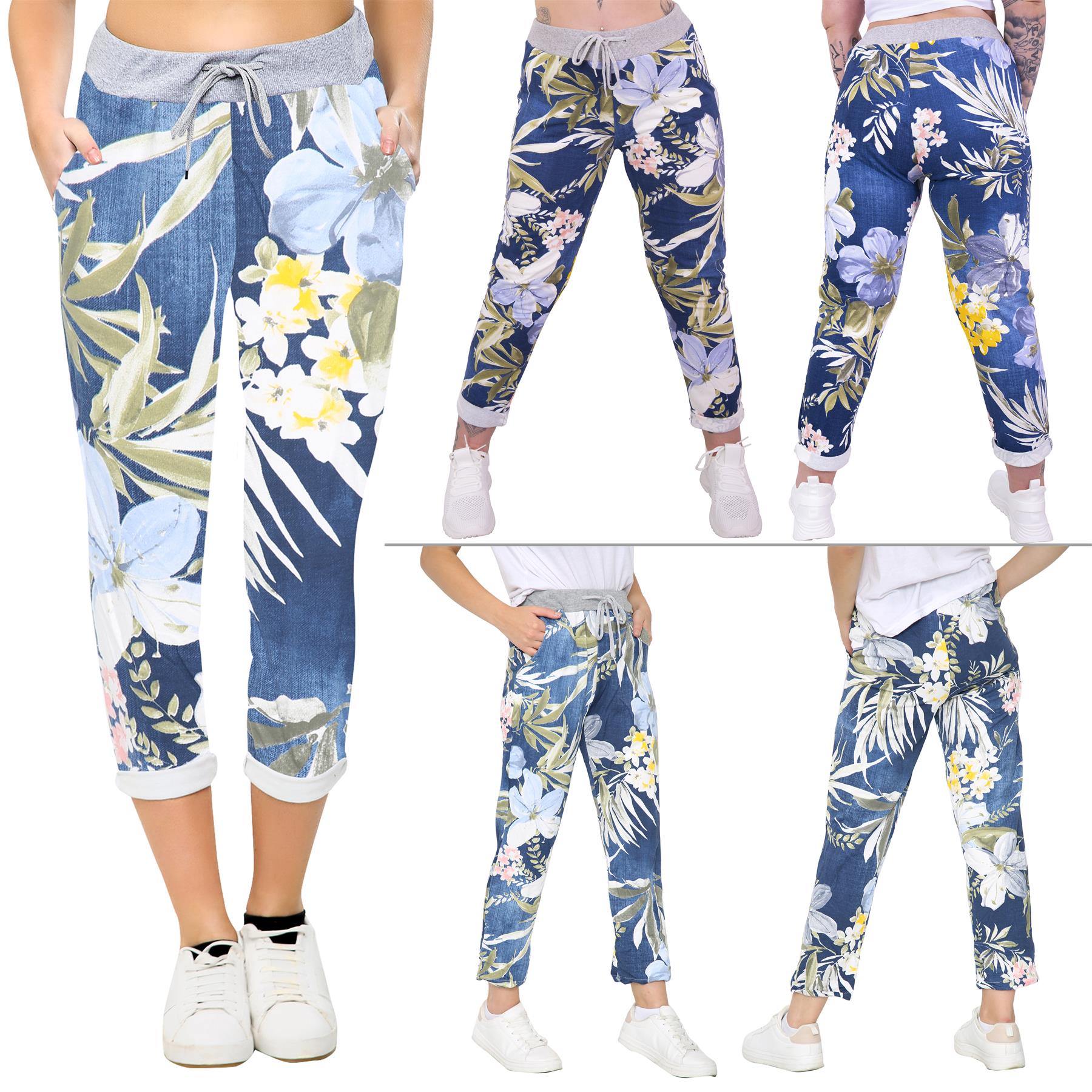 Cotton Tropical Floral Print Drawstring Trouser