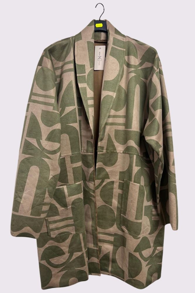 Geometric Print Faux Suede Pockets Oversized Jacket