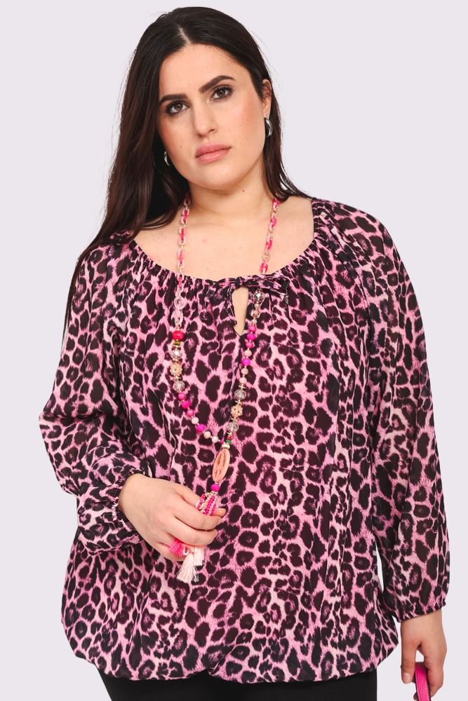 Leopard Oversized Drawstring Neckline Top