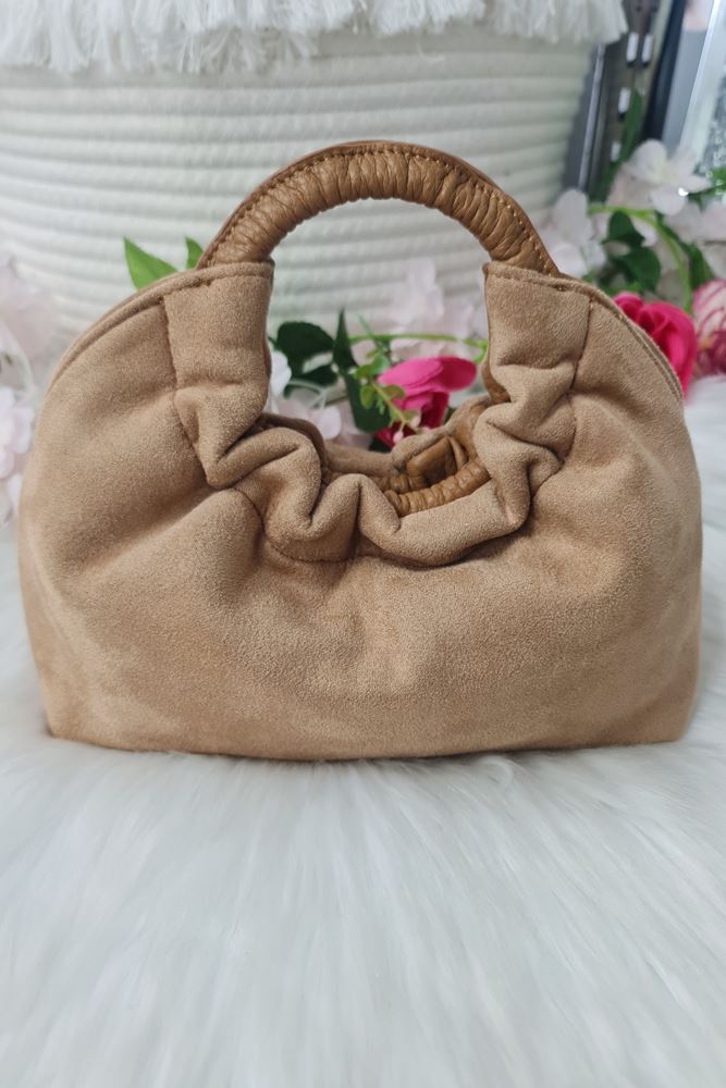 Suede Round Handle Clutch Bag