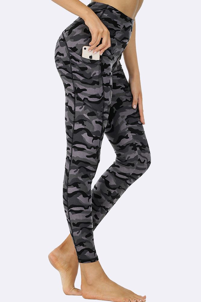 Violet Black Camouflage Print Gym Pocket Leggings