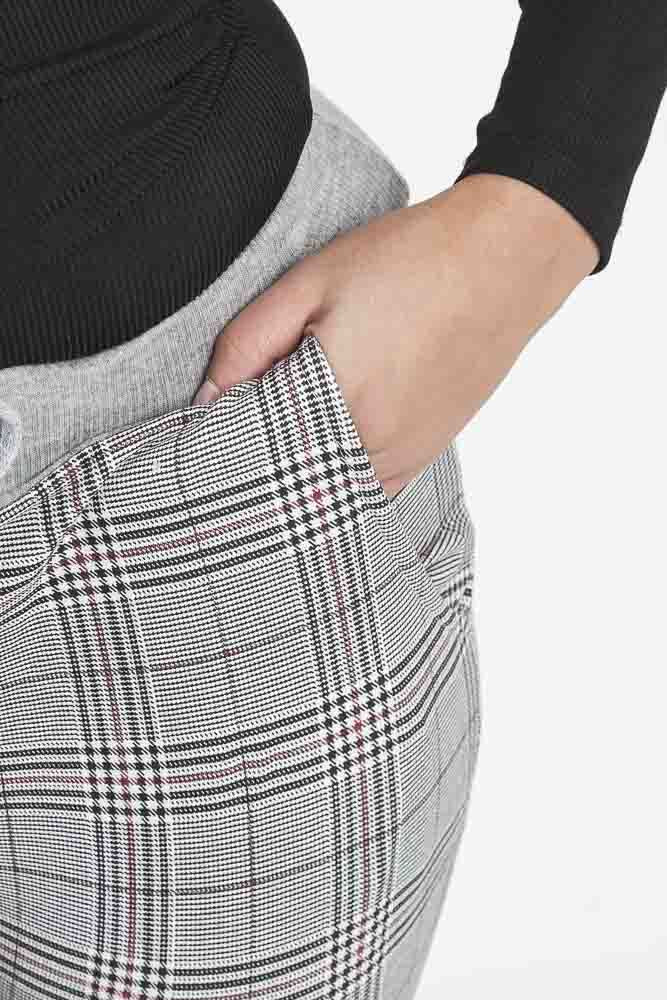 Cotton Check Print Drawstring Foldover Hem Trouser