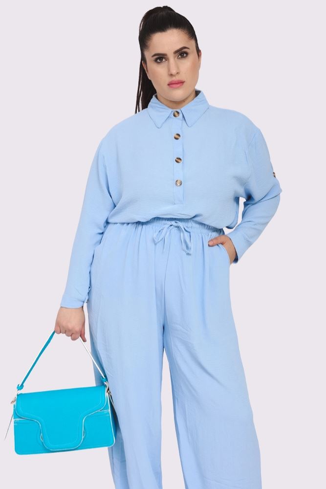 Plain Button Details Oversized Co-Ord Set