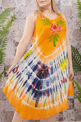 Palm Print Sleeveless Umbrella Dress