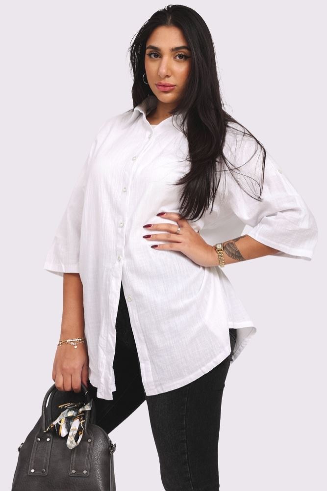 Plain Button Up Oversized Cotton Shirt