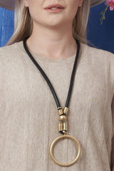 Leather Cord chain Ring Circle Pendant