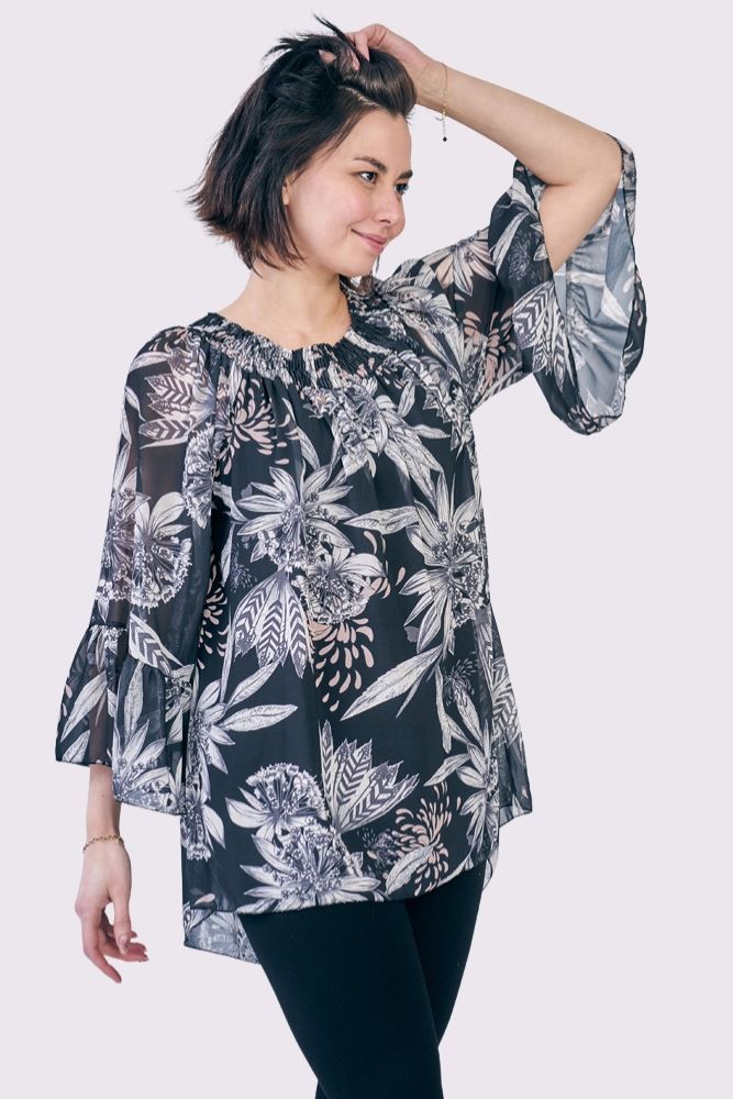 Tropical Print Dip Hem Top