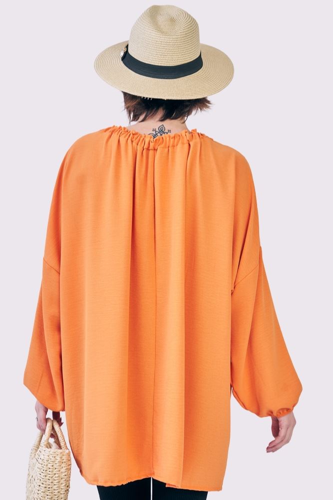 Plain Oversized Drawstring Neckline Top