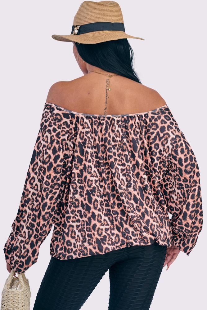 Leopard Print Pleated Elastic Hem Top