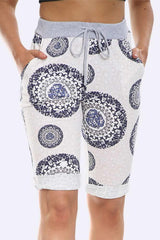 Italian Mandala Print Drawstring 3/4 Trouser