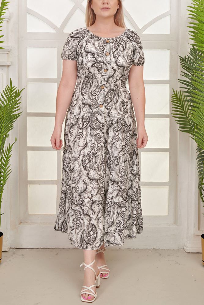 Paisley Print Front Button Detail Viscose Dress