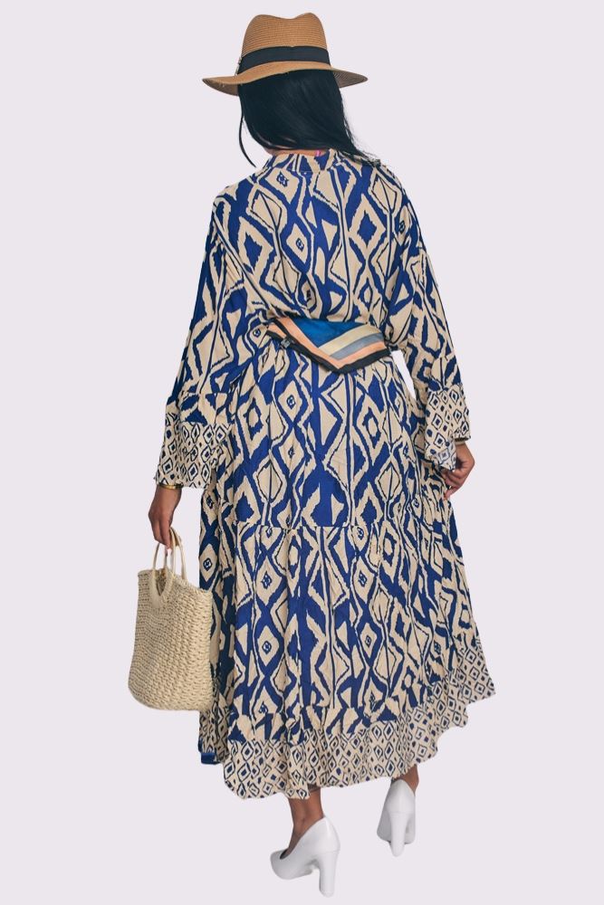 Geometric Print Button Up Oversized Dress