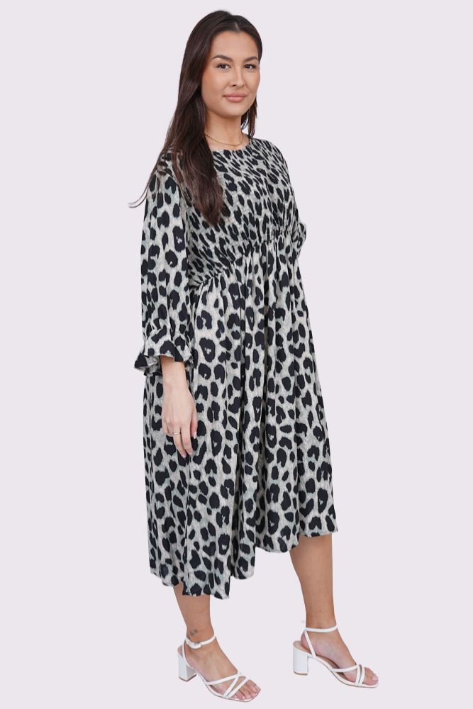 Leopard Print Shirred Dress