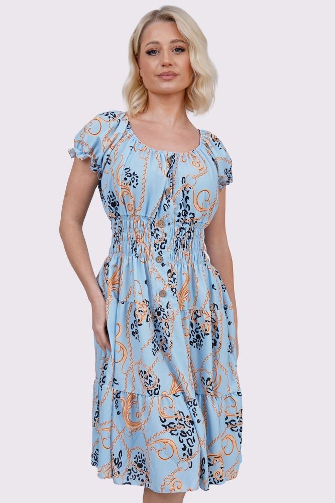 Baroque Chain Print Front Button Dress