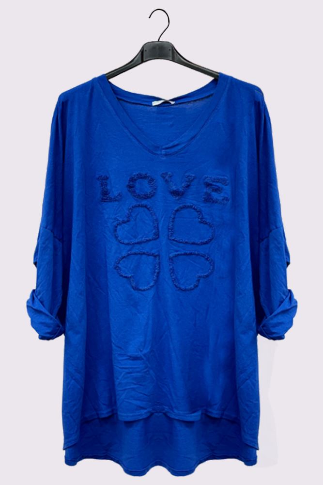 Love Heart Embroidered Drop Hem Top