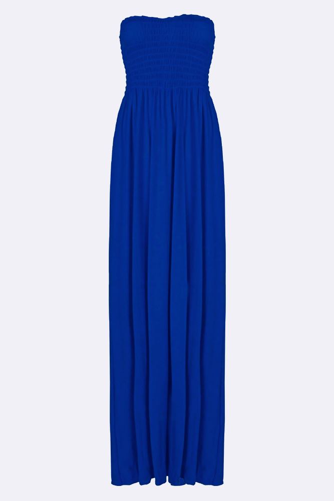 Plain Strapless Sheering Maxi Dress