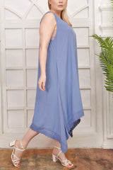 Elegant Viscose Dress with Plain Lace and Hanky Hem