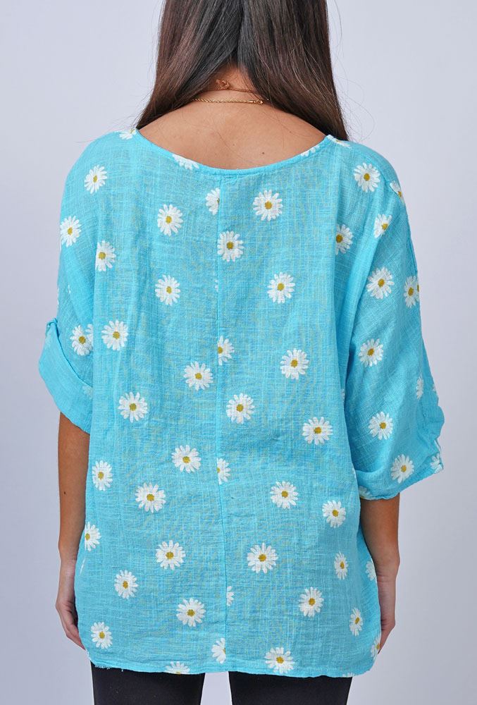 Daisy Flower Print Necklace Cotton Top