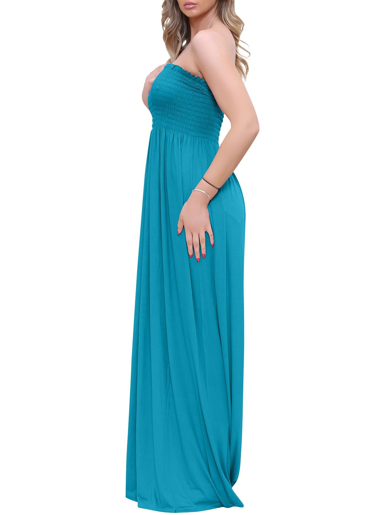 Plain Strapless Sheering Maxi Dress