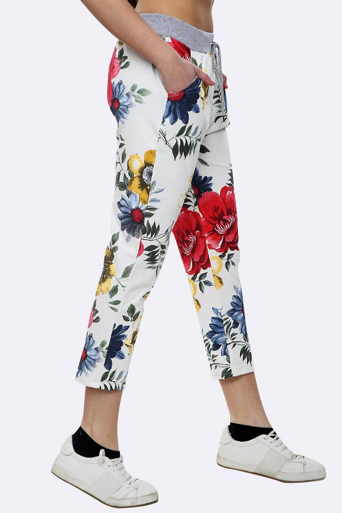 Cotton Big Rose Print Drawstring Trouser