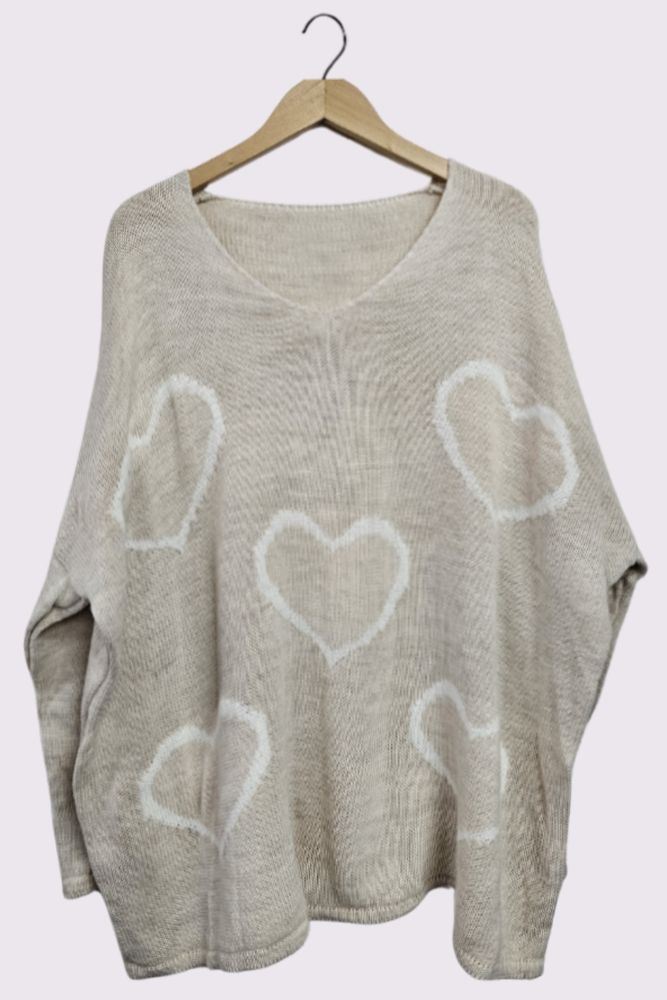 Heart Cluster Pattern Knitted Oversized Jumper