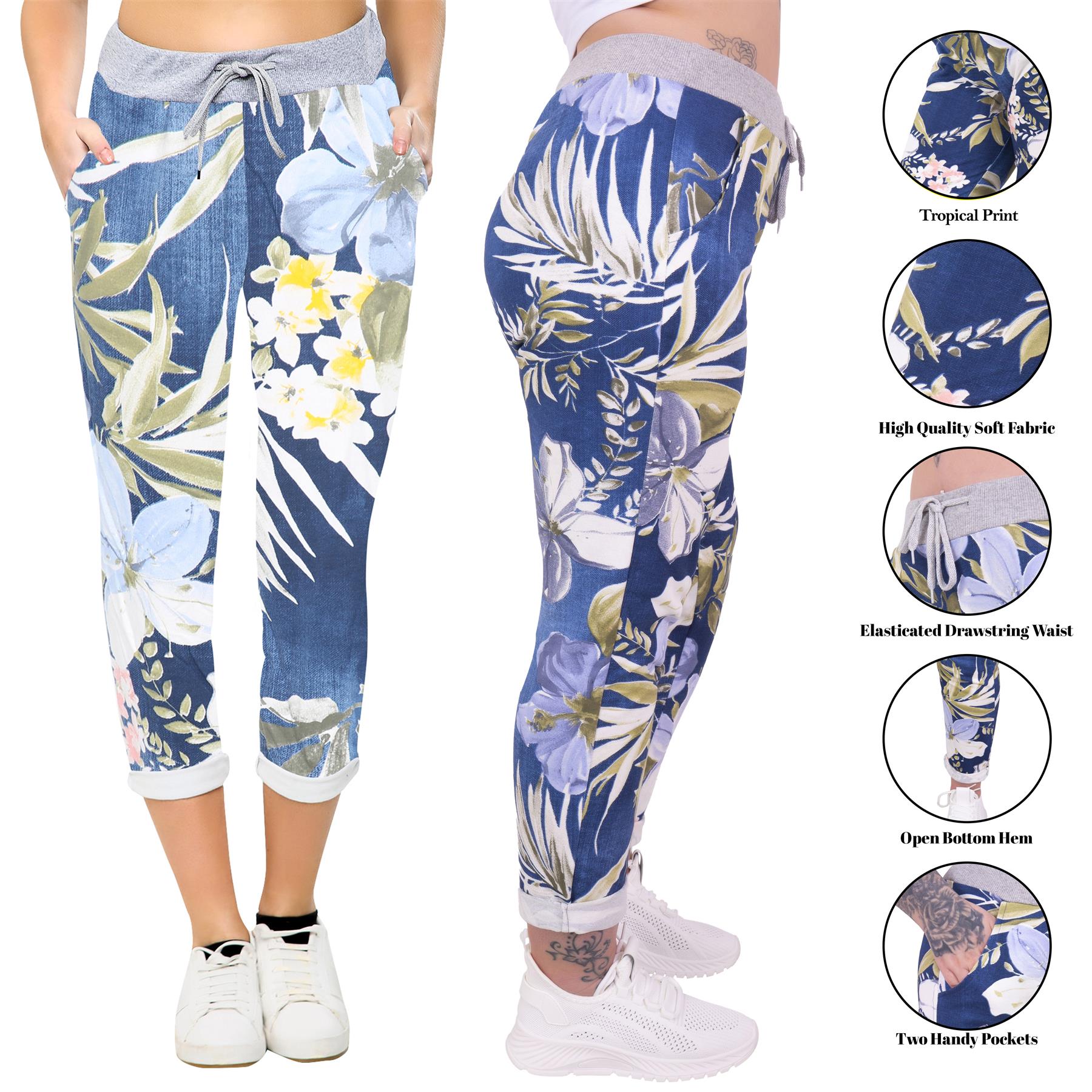 Cotton Tropical Floral Print Drawstring Trouser