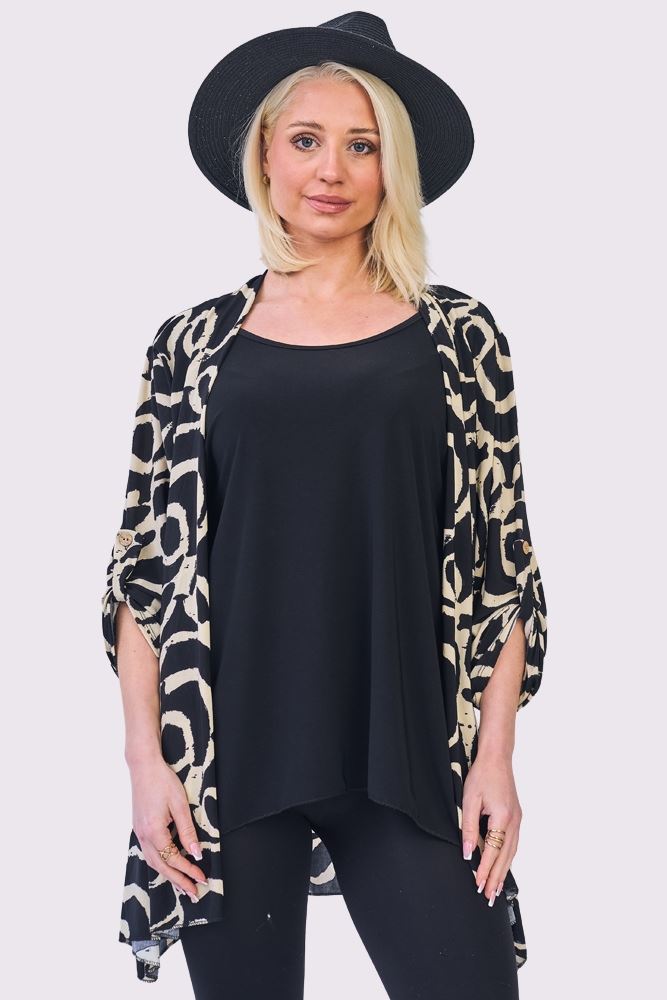 Abstract Multi Print Open Front Cardigan