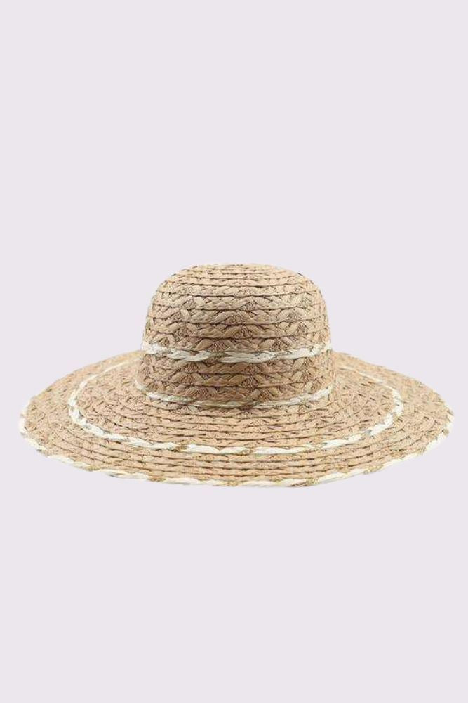 Contrast Edge Straw Trim Floppy Hat