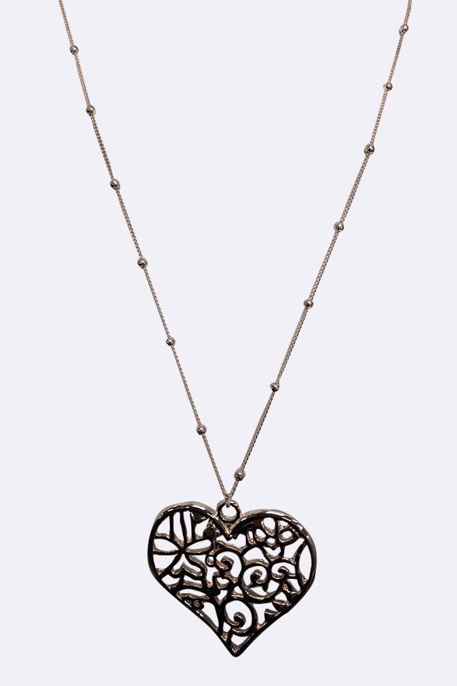 Filigree Heart Pendant Chain Necklace