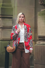 Floral Leopard Padded Pattern Front Pockets Jacket