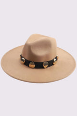 Metal Stone Belt Embellishment Fedora Hat