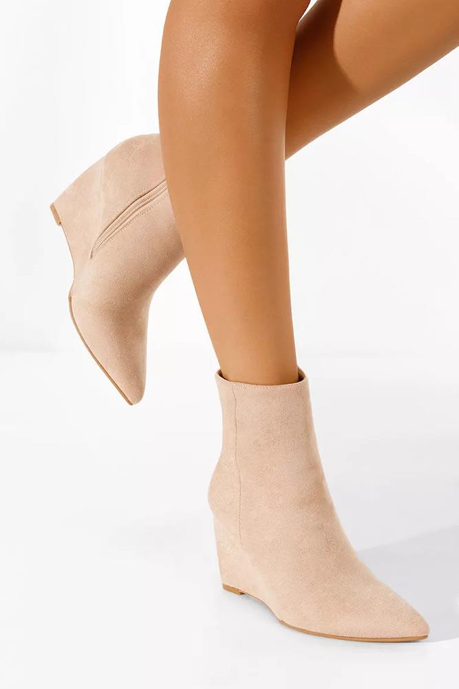 Suede Zip Fastening Wedge Boot