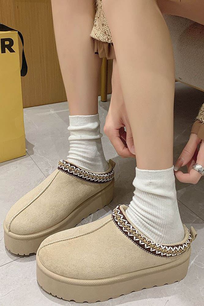 Suede Lining Knit Platform Slipper