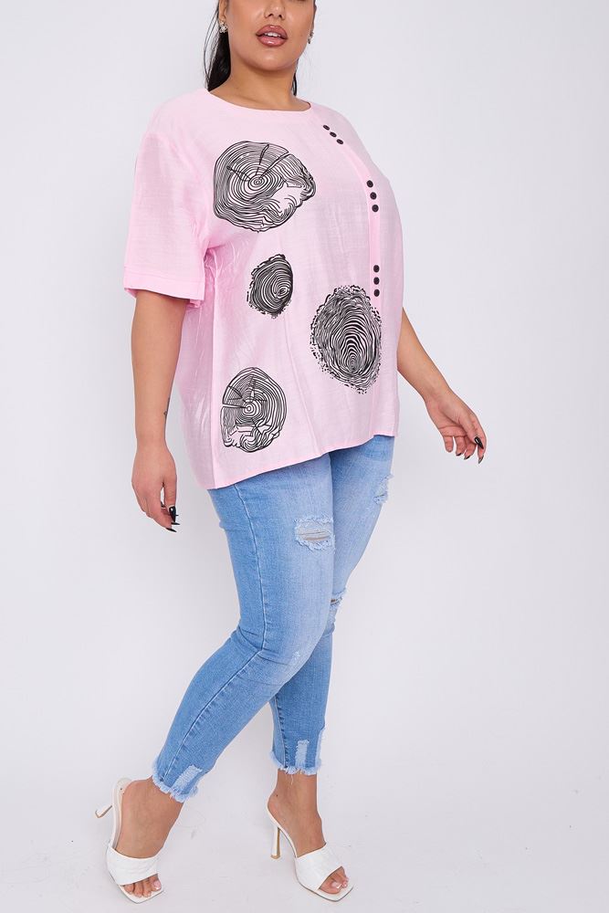 Tree Ring Print Front Button Detail Cotton Top