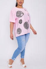 Tree Ring Print Front Button Detail Cotton Top