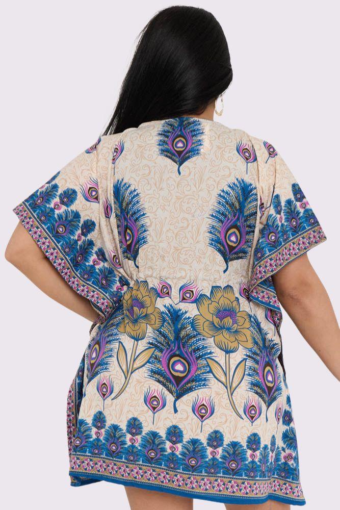 Peacock Feather Print Kaftan