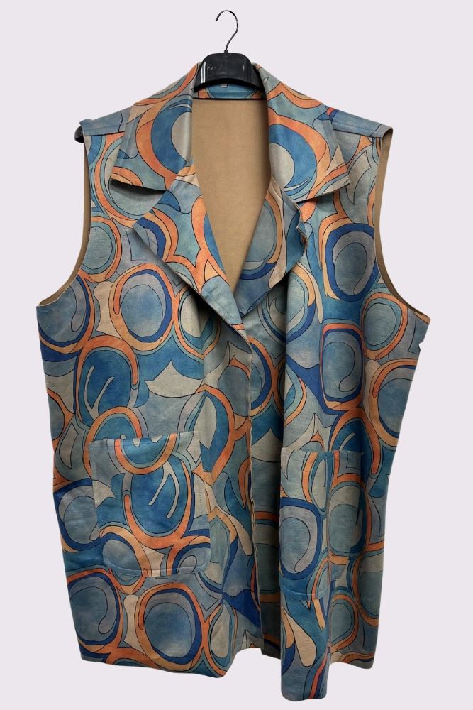 Abstract Geometric Print Retro Sleeveless Waistcoat