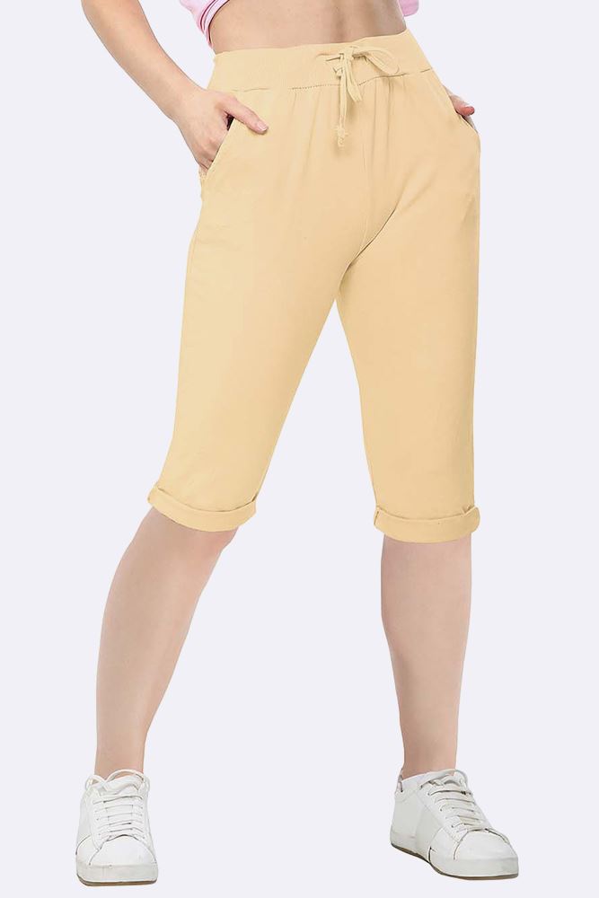 Plain Drawstring 3/4 Length Pocket Trousers