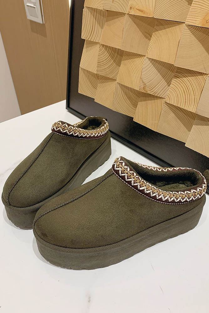 Suede Lining Knit Platform Slipper