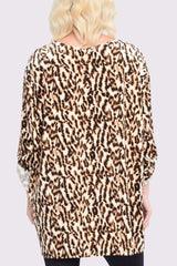 Buy Animal Print Button Up Sleeve Dip Hem Top in Bulk