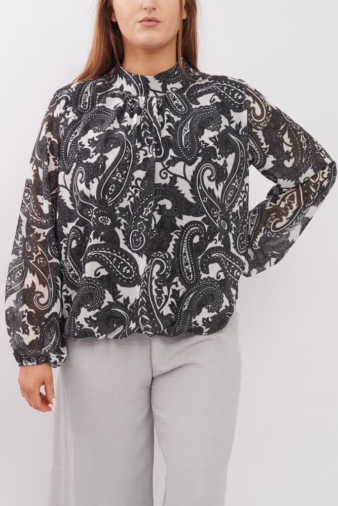 Paisley Print Balloon Sleeve  Top